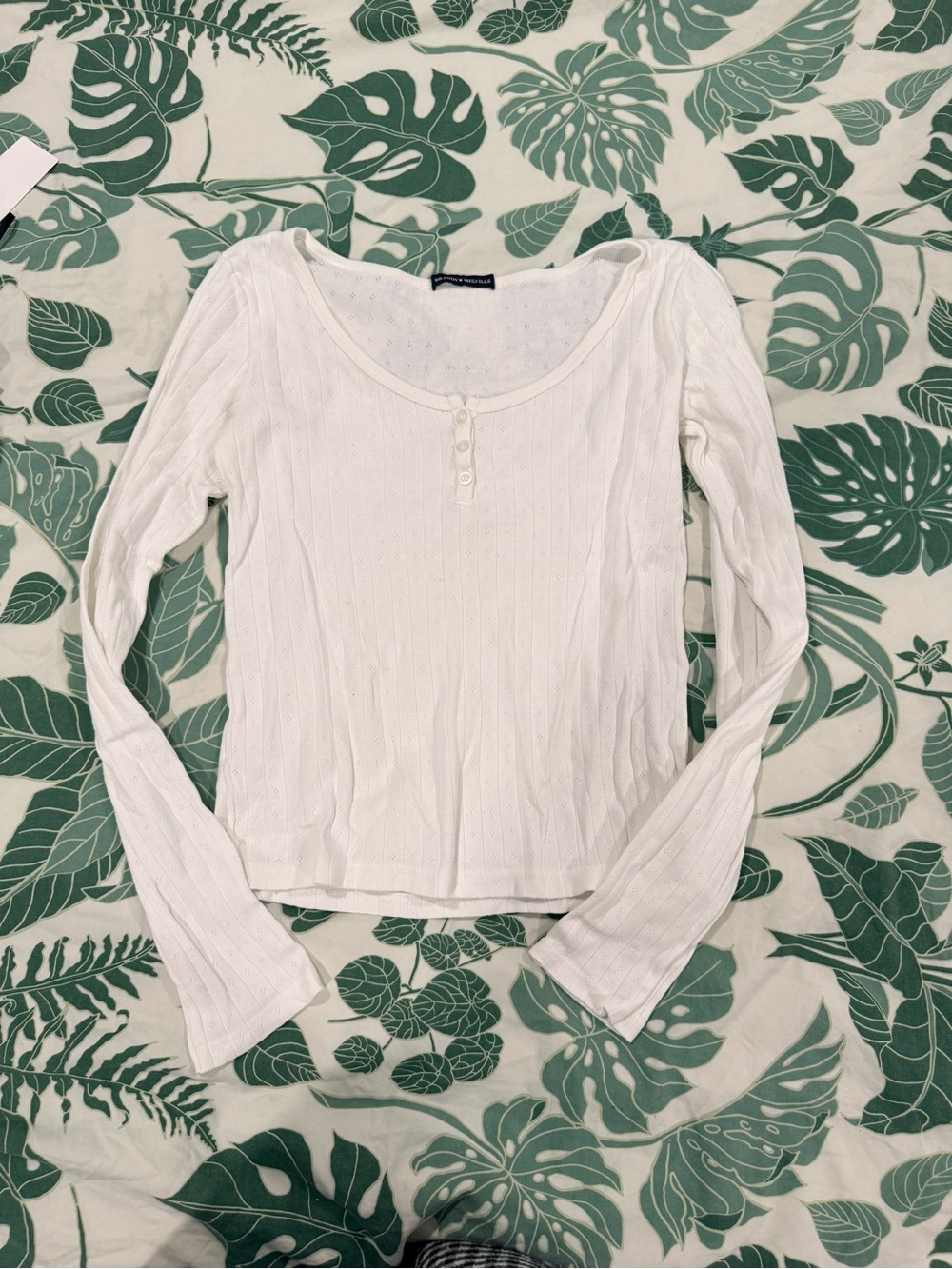 Brandy Melville White Ribbed Long Sleeve Henley Top